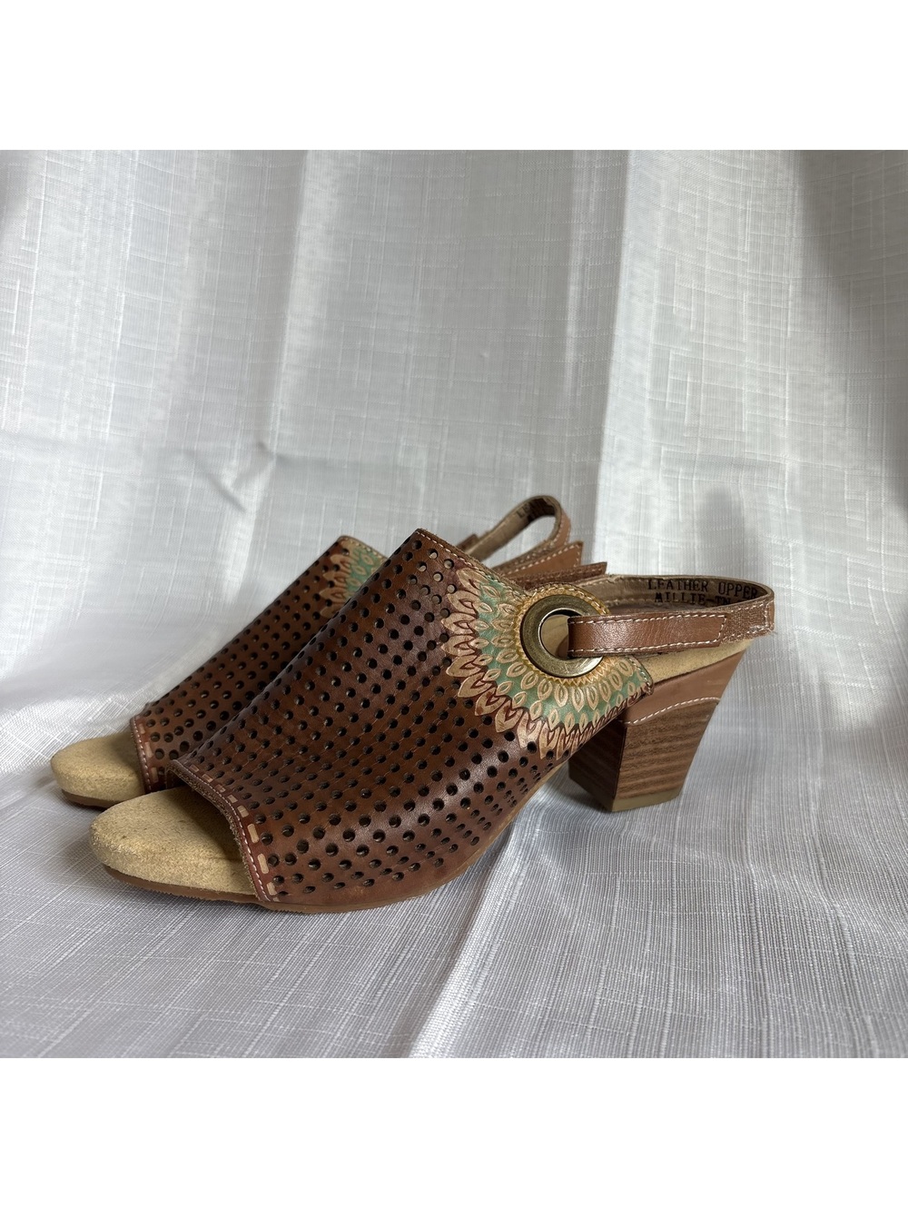 L'Artiste Spring Step Millie Leather Slingback Sandals EU 37 US 6.5 7 Brown Tan